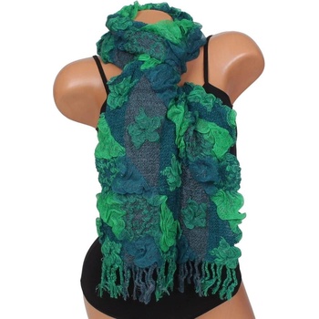 Зимен шал в зелено и петролено с ламе