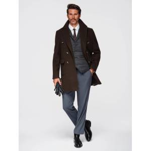 Ombre Clothing Мъжко двуредово палто с декоративни копчета - тъмнокафяво V3 OM-COWC-0137 Ombre Clothing Ombre Clothing | Kafyav | МЪЖЕ | XL