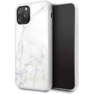 GUESS Marble Hard Case - дизайнерски кейс с висока защита за iPhone 11 Pro (бял)