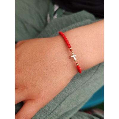 Златен кръст за бебе с червен конец (Дзг16)