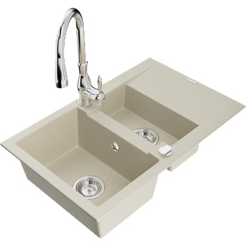 Mexen Gaspar гранитна мивка с 1, 5 камери и отцедник и кухненски кран Savita, бежов - 6507-69-672601-00 (6507-69-672601-00)