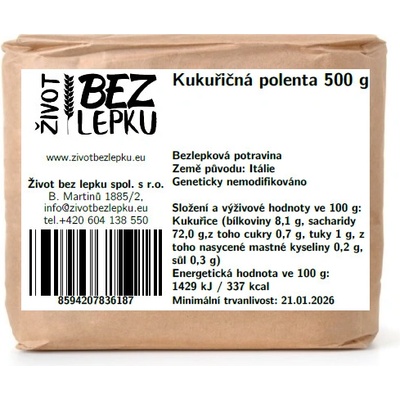 Život bez lepku Kukuričná polenta instantná 0,5 kg