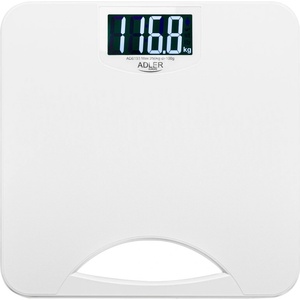 Adler Кантар Adler AD 8193, До 250 кг, LCD, Индикатори за батерия и претоварване, Неплъзгащ се, Бял