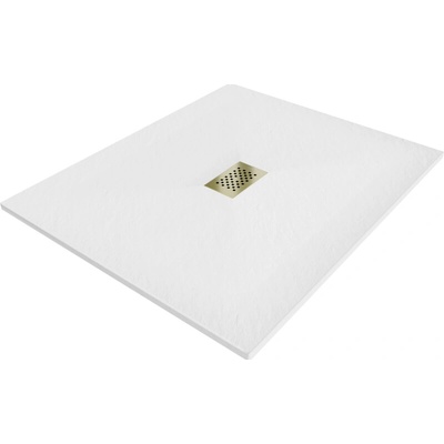 Mexen Hugo, obdĺžniková sprchová vanička SMC 120 x 100 cm, biela, zlatá krytka, 42101012-G