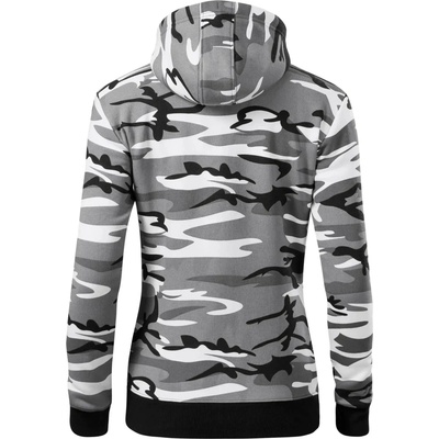 Mikina dámska trendy zipper s kapucňou šedý maskáč