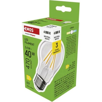 EMOS LED žiarovka Filament A60 / E27 / 3,4 W 40 W / 470 lm / Neutrálna biela ZF5D23