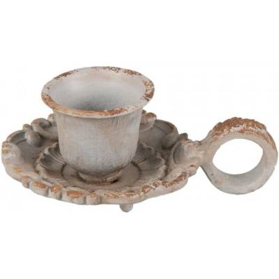 Šedý kovový svícen s patinou – 9x6x4 cm