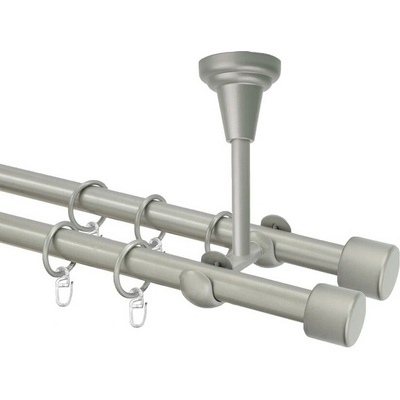 OK-GarnýžeCZ Garnýž kovová dvouřadá 16mm Pullo double stříbrná mat 100 cm do stropu / kroužky s háčkem