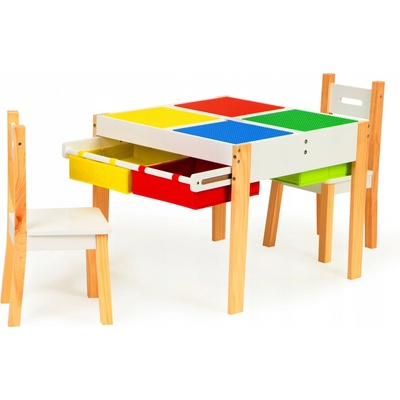 Eco Toys drevený nábytok pre deti súprava stôl + 2 stoličky