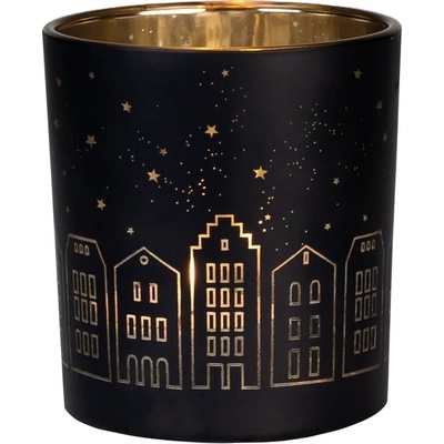 räder Skleněný svícen City of Light 8 cm, černá barva, sklo – Zboží Dáma