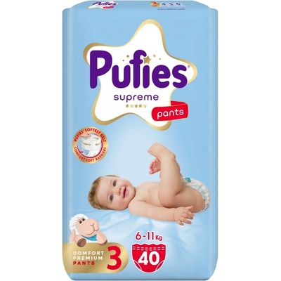 pufies Пелени гащи Pufies Supreme - Размер 3 Midi, 40 броя, 6-11 kg, Value Pack (54000270)