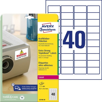 Avery-Zweckform L6140-20 45.7 x 25.4 mm prehľad produktov fólie biela 800 ks trvalé etikety lepiace laser, kópie; L6140-20