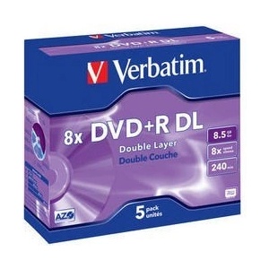 Verbatim DVD+R(опаковка от 5 бр. )DoubleLayer/Jewel/8x/8, 5GB (43541)