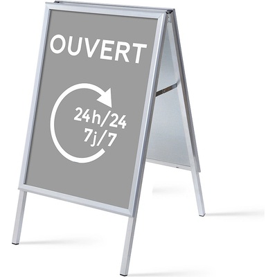 Jansen Display Set reklamního áčka A1, Otevřeno 24/7, šedý, francouzština, 639 x 1094 mm