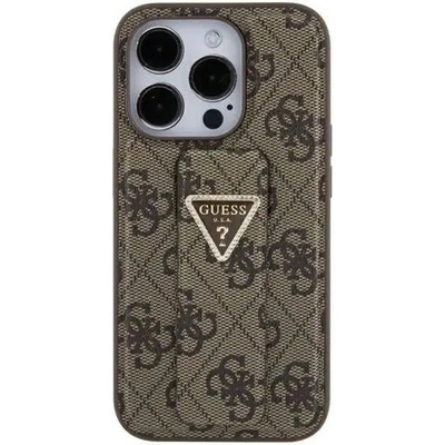 GUESS Кейс Guess Grip Stand 4G Triangle Strass за iPhone 15, кафяв (3666339197438)