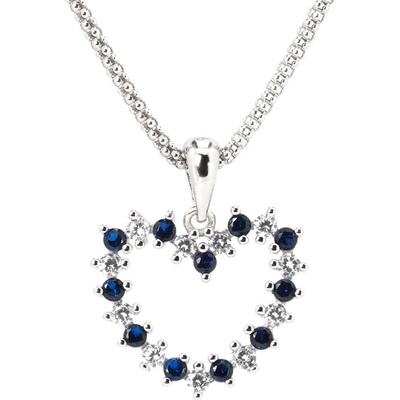 Rafity Stříbrný přívěsek srdce se safírem a zirkony P0214 0805