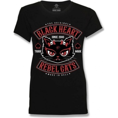 tričko BLACK HEART REBEL CAT Čierna