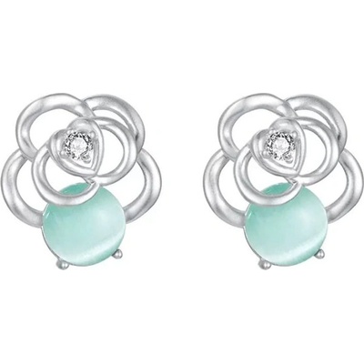 JAY náušnice s Květy Kamélie Moderní stříbrný Design s Kočičím Okem JAY-9075-ZS56140 stříbrná