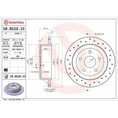 Brzdový kotúč BREMBO 08.B529.2X (08B5292X)