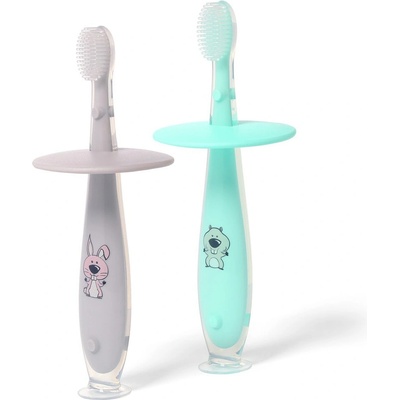 Babyono silikonový zubní kartáček se zarážkou 12+ šedá soft