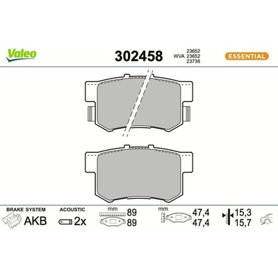 VALEO Sada brzdových destiček, kotoučová brzda 302458