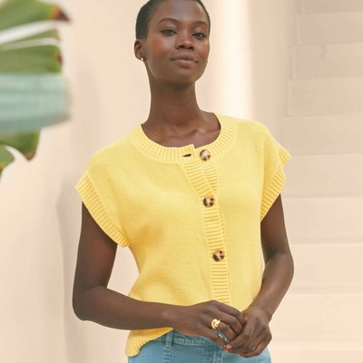 Propínací úpletová halenka s krátkými rukávy žlutá – Zbozi.Blesk.cz