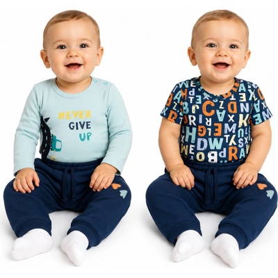 K-Baby Body dl. rukáv body kr. tepláčiky 3D sada Písmenká modrá