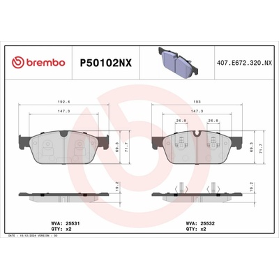 Sada brzdových platničiek kotúčovej brzdy BREMBO XTRA LINE - Ceramic P50102NX