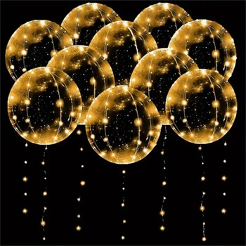 Комплект прозрачен Bobo балон 35-40 см. с LED светещ гирлянд в топло бяло 300 см