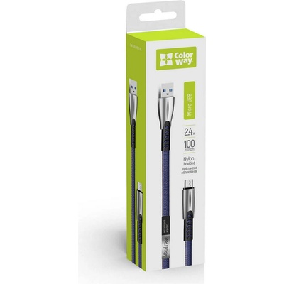 ColorWay CW-CBUM011-BL USB MicroUSB (zink alloy), 2.4A, 1m, modrý