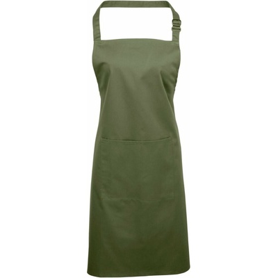 Premier PR154 Zástěra s laclem a kapsou na břiše Colours zelená olive