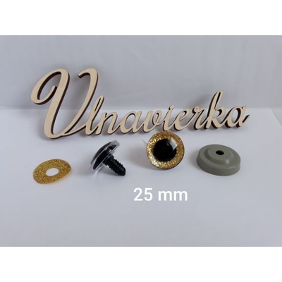 Oči s pojistkou glitrové 25mm zlatá