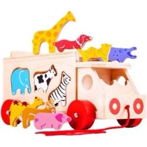 Bigjigs Toys - Дървен сортер - Камионче с животни (BJ300)