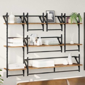 vidaXL Комплект стенни рафтове 6 бр. Старо дърво 100 x 25 x 30 cm (882838)