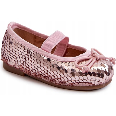 Detské balerínky zdobené flitrami s mašličkou ružové