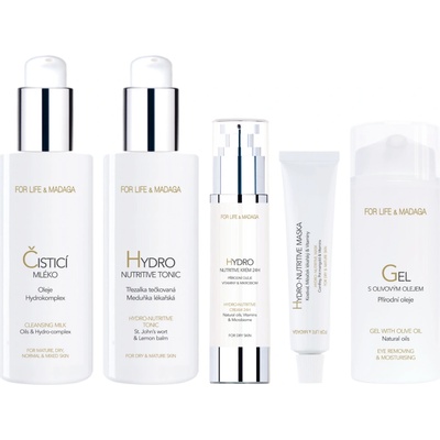 For Life & Madaga Čisticí mléko 200 ml + Hydro-nutritive tonic 200 ml + Hydro-nutritive krém 24H 50 ml + Hydro-nutritive maska 18 ml + Gel s olivovým olejem 100 ml dárková sada – Hledejceny.cz