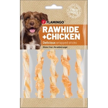ANTOS Flamingo Snacks R'Hide Stick with chicken - лакомство за куче, усукани кожени пръчици с пилешко месо - 65 гр, Белгия - 1030748