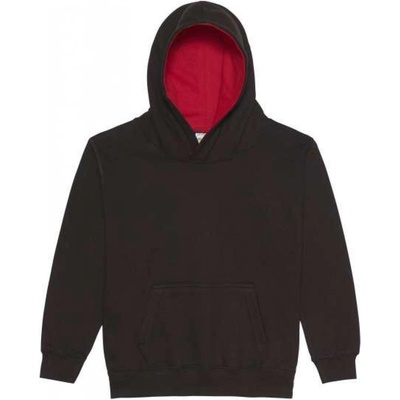 Just Hoods dětská mikina s kontrastní kapucí Colorful tryskáčově černá ohnivá červená