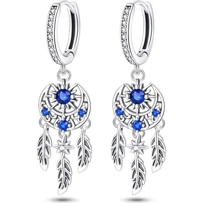 Grace Silver Jewellery stříbrné náušnice ve tvaru lapače snů E-1489/279 Modrá
