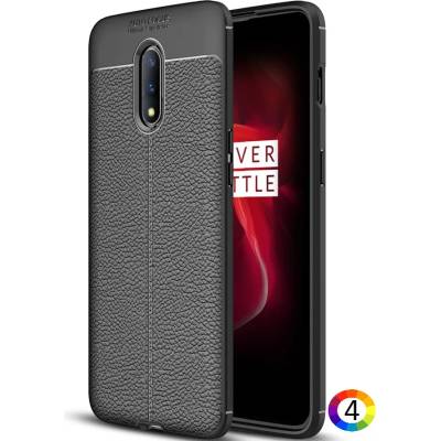 OnePlus 7 Удароустойчив Litchi Skin Калъф и Протектор