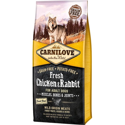 CARNILOVE 12 кг Свежа суха храна за кучета Carnilove Adult chicken, rabbit