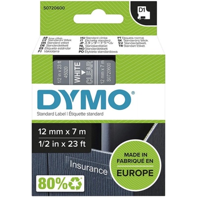 Dymo D1 šíře 12 mm tranparentní/bílá