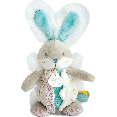 Doudou et Compagnie Paris Doudou hračka zajíček s chrastítkem a úchytem na dudlík 21 cm tyrkysová
