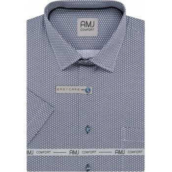 AMJ pánská bavlněná košile krátký rukáv regular fit VKBR1375 tmavě modrá s bílými puntíky