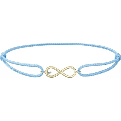 Tiami provázkový náramek Infinity ze žlutého zlata s diamantem světle modrý BIFFY2202