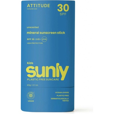 ATTITUDE Detská 100% minerálna ochranná tyčinka na tvár a pery SPF 30 bez vône 60 g