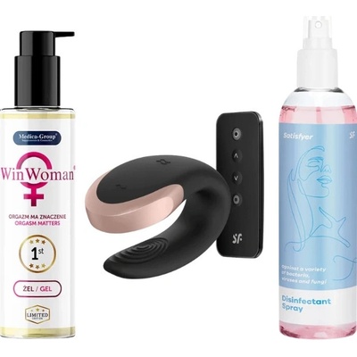 Satisfyer Sada Double Love Black Vibrátor pro páry + gel + dezinfekční sprej Czarny