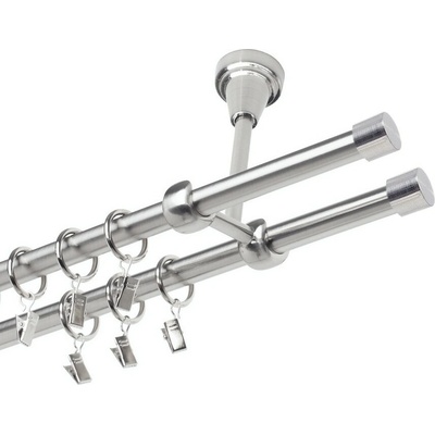 OK-GarnýžeCZ Garnýž kovová dvouřadá 19mm Pullo double nerez 200 cm do stropu / kroužky s žabkou