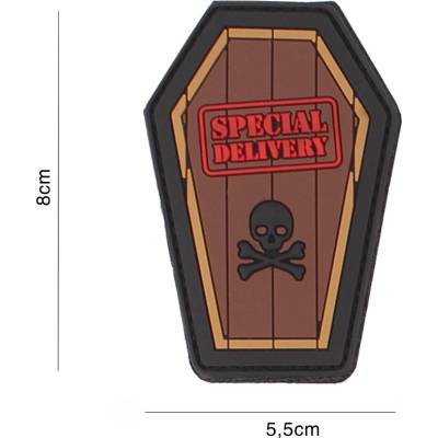 Gumová nášivka 101 Inc nápis Special Delivery - hnedá