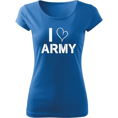 DRAGOWA дамска тениска с къс ръкав, I Love Army, синя, 150г/м2 (5063)